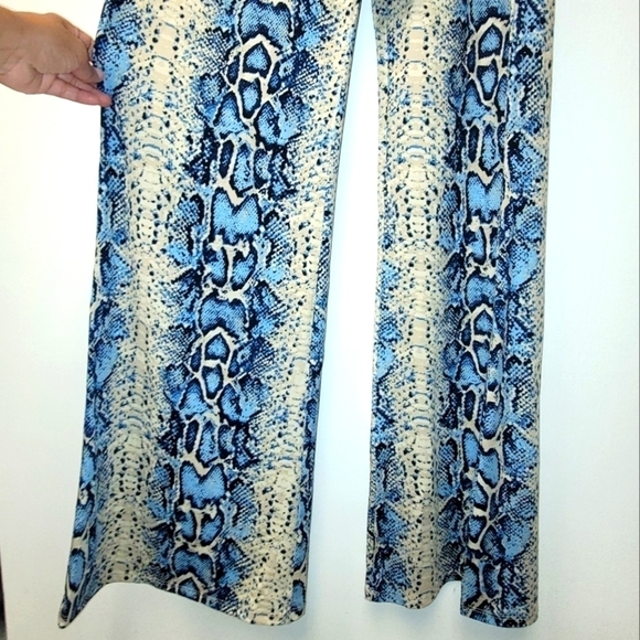 Strapless Jumpsuit In Blue Cream And Black Snake Print Front Tie Size M - Picture 6 of 17